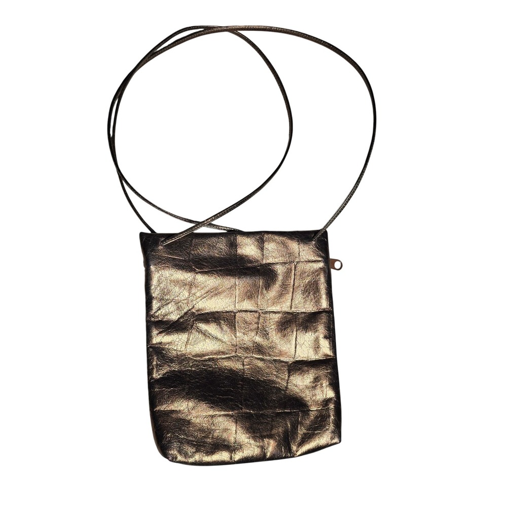 Carlos Falchi Vintage Bronze Metallic Leather Crossbody Bag Embossed Patch Small